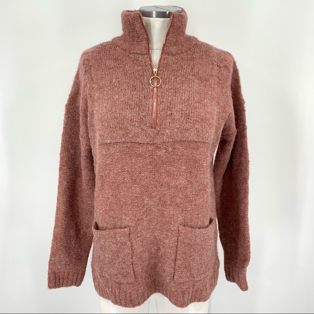 Entro Mauve Pink Quarter Zip Pullover Knit Sweater NWT